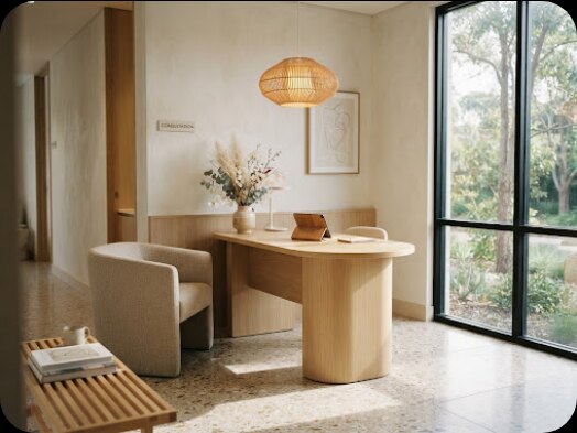 Consultation desk corner with daylight